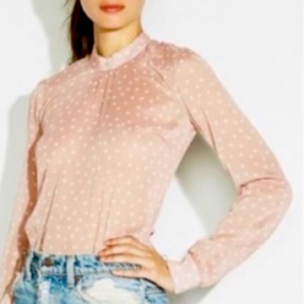 Reformation Silk Pink Polka Dot Long-Sleeve Blouse